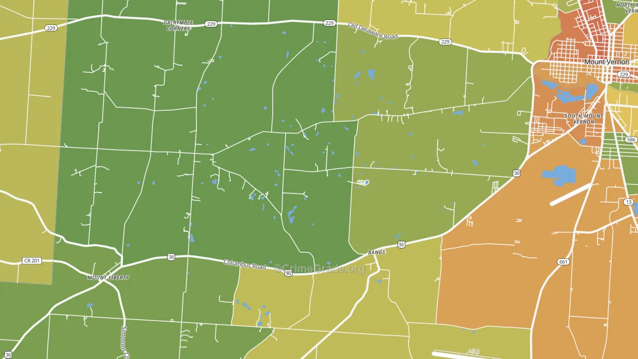 Bangs, OH Map of Robbery Rates