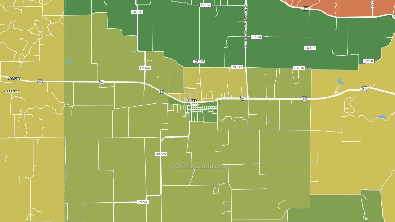Bangs, TX Map of Robbery Rates