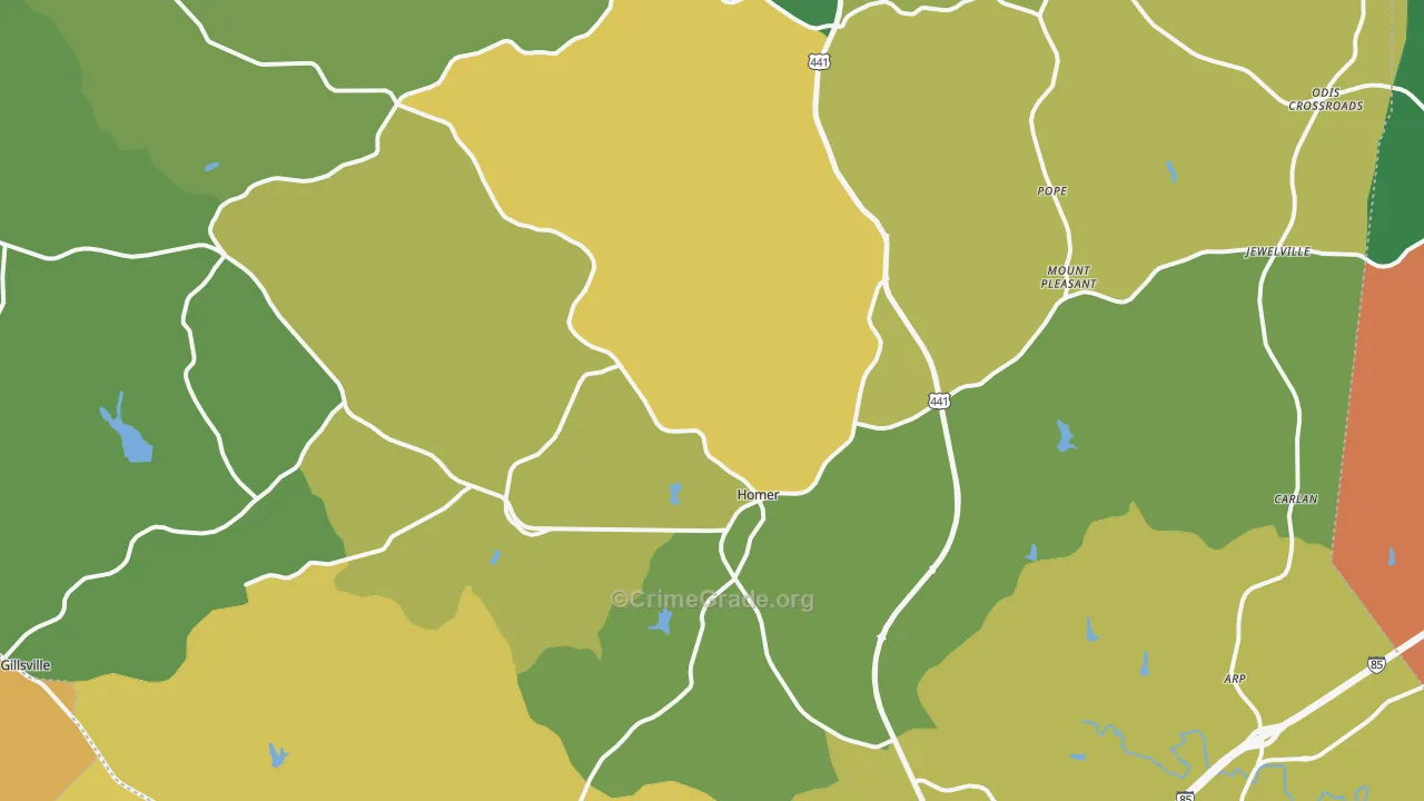 Banks County, GA Map of Robbery Rates