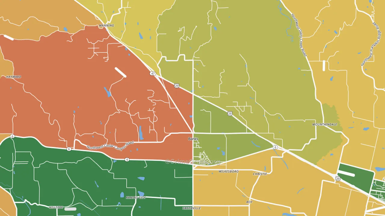 Banks, OR Map of Robbery Rates
