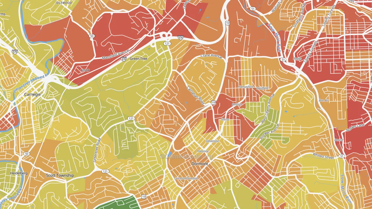 Banksville, Pittsburgh, PA Map of Robbery Rates