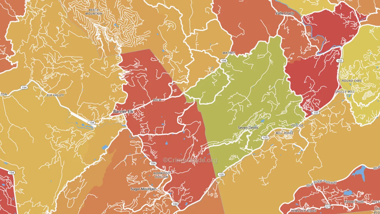 Banner Elk, NC Map of Robbery Rates