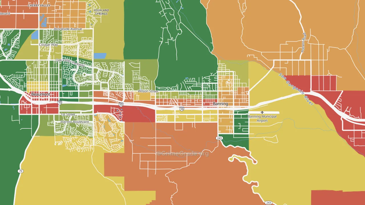 Banning, CA Map of Robbery Rates