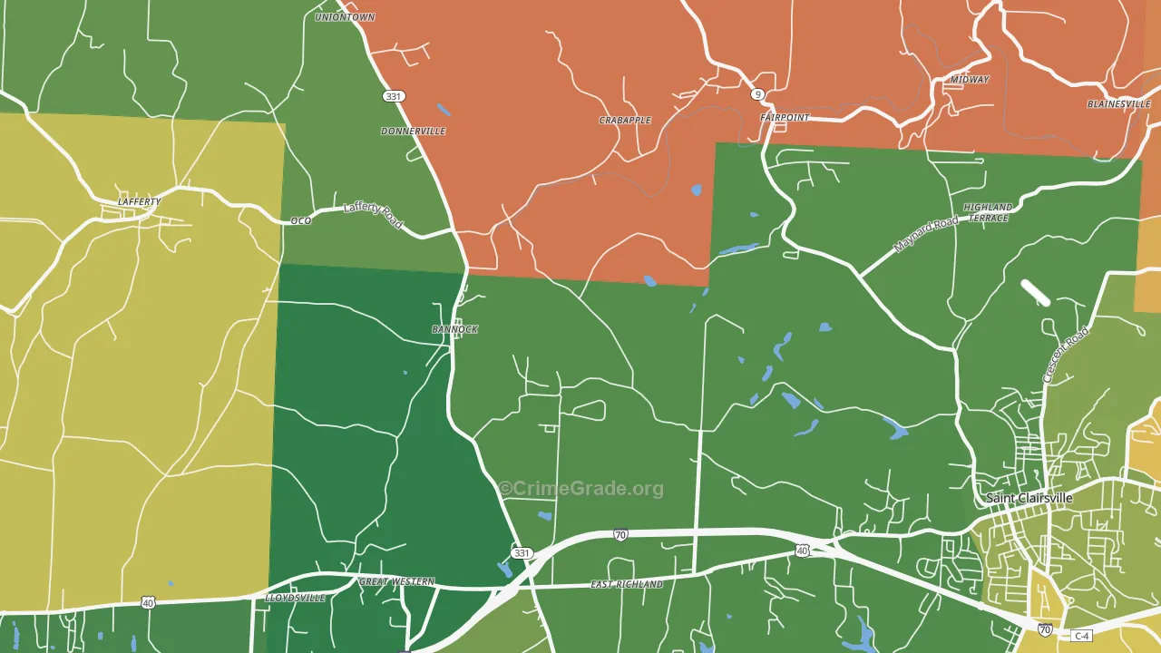 Bannock, OH Map of Robbery Rates