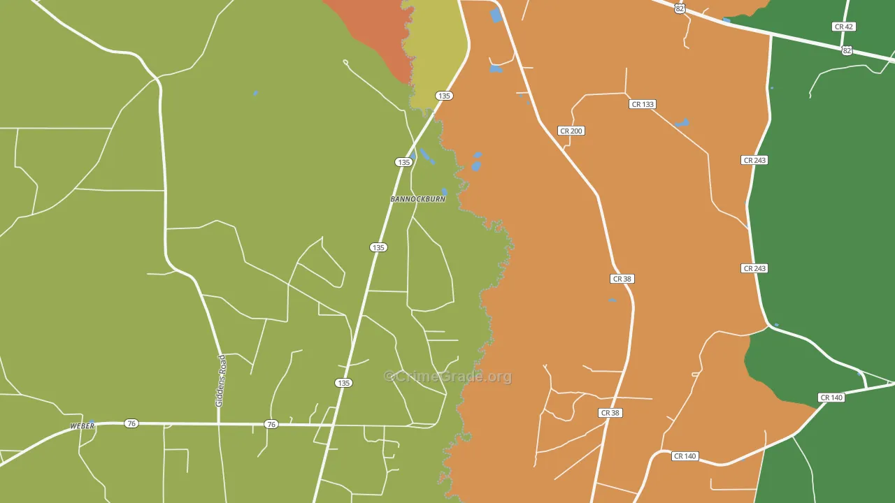 Bannockburn, GA Map of Robbery Rates