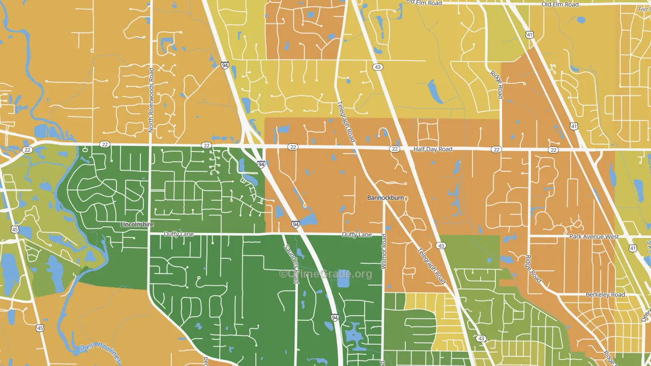 Bannockburn, IL Map of Robbery Rates