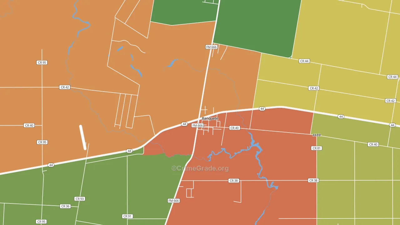 Banquete, TX Map of Robbery Rates