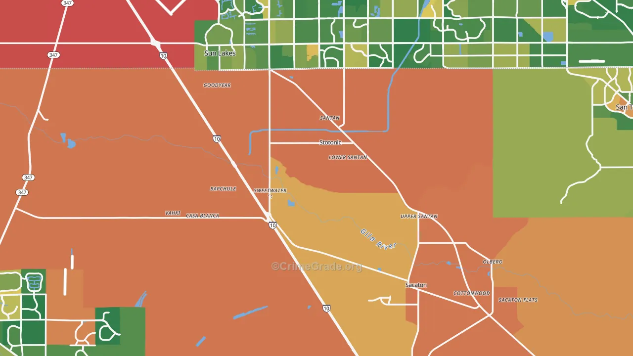 Bapchule, AZ Map of Robbery Rates