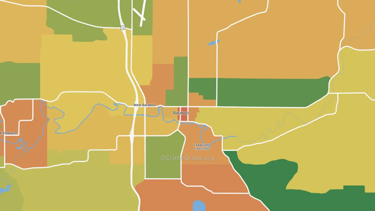 Baraboo, WI Map of Robbery Rates