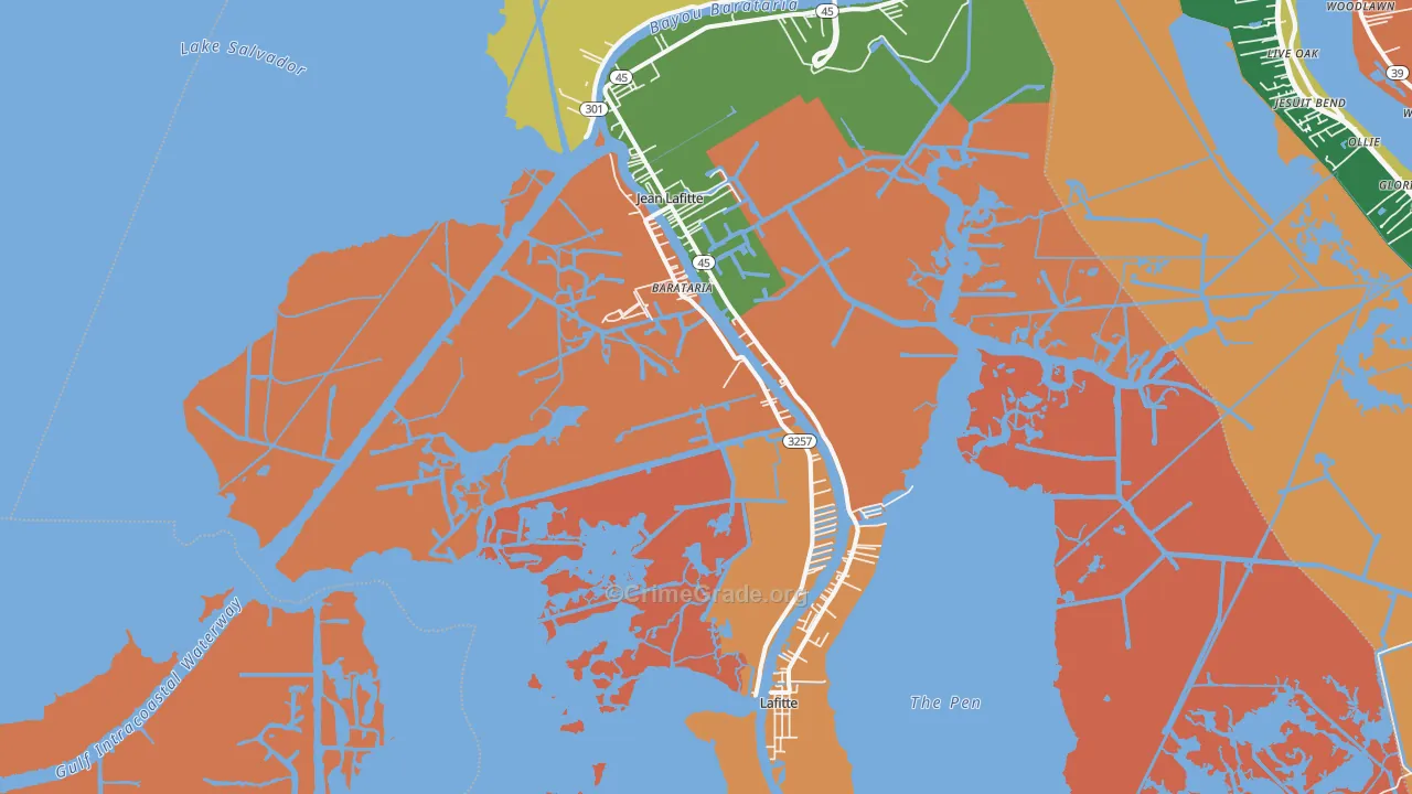 Barataria, LA Map of Robbery Rates