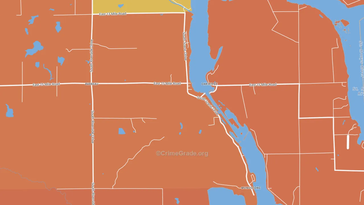 Barbeau, MI Map of Robbery Rates