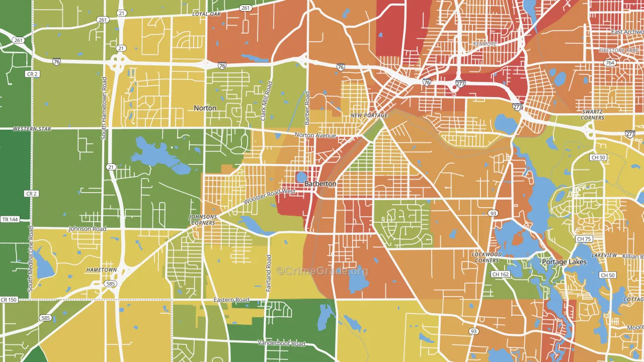 Barberton, OH Map of Robbery Rates