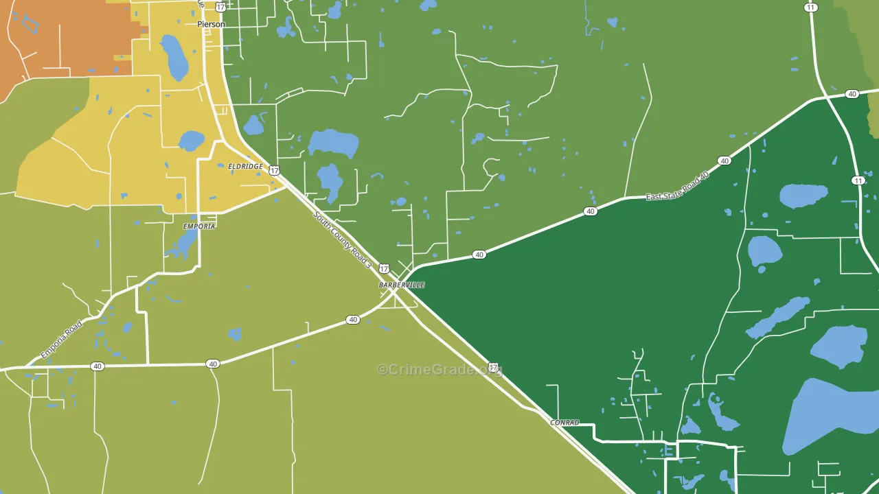 Barberville, FL Map of Robbery Rates