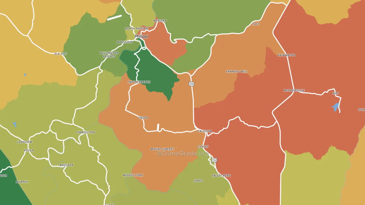 Barbour County, WV Map of Robbery Rates