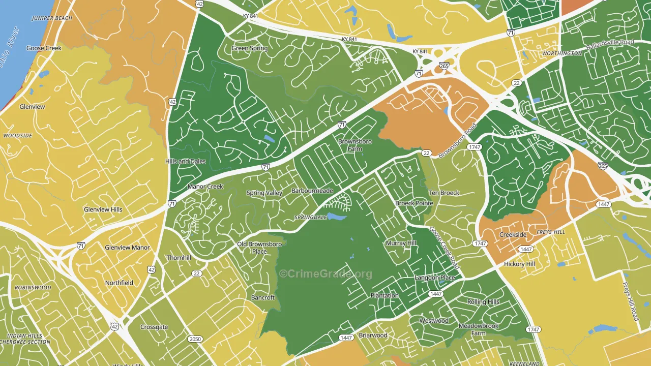 Barbourmeade, KY Map of Robbery Rates