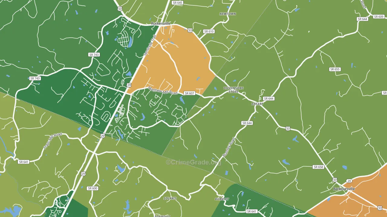 Barboursville, VA Map of Robbery Rates