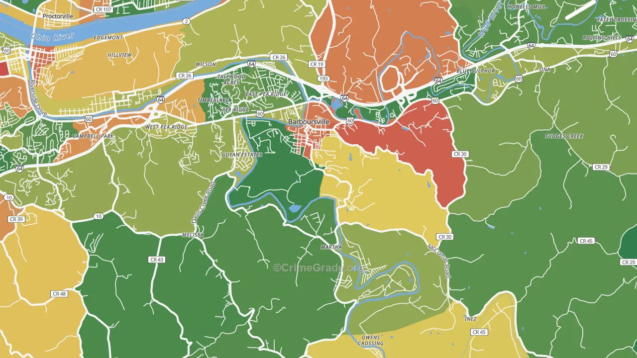 Barboursville, WV Map of Robbery Rates
