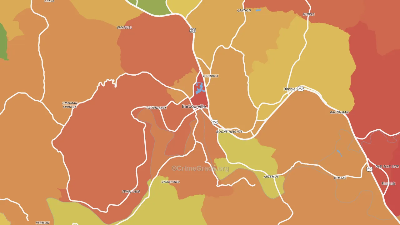 Barbourville, KY Map of Robbery Rates