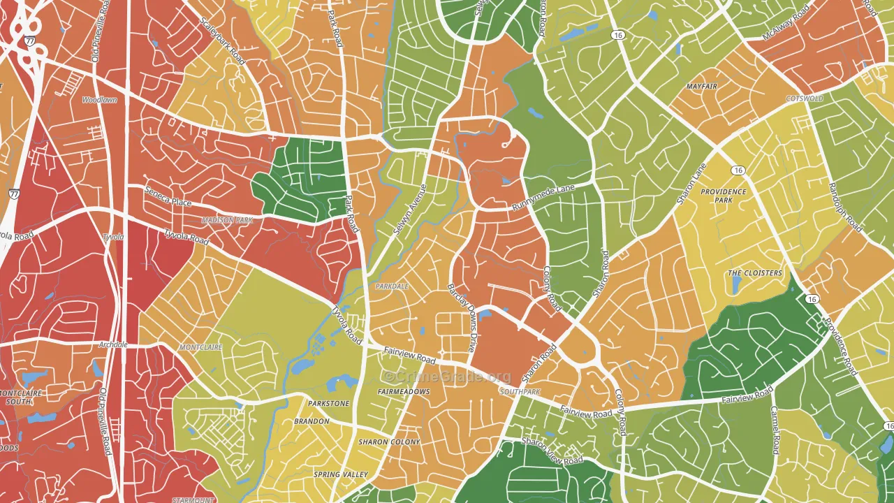 Barclay Downs, Charlotte, NC Map of Robbery Rates