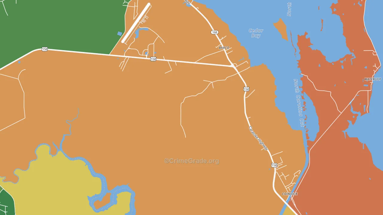 Barco, NC Map of Robbery Rates