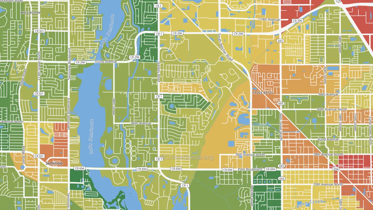 Bardmoor, FL Map of Robbery Rates