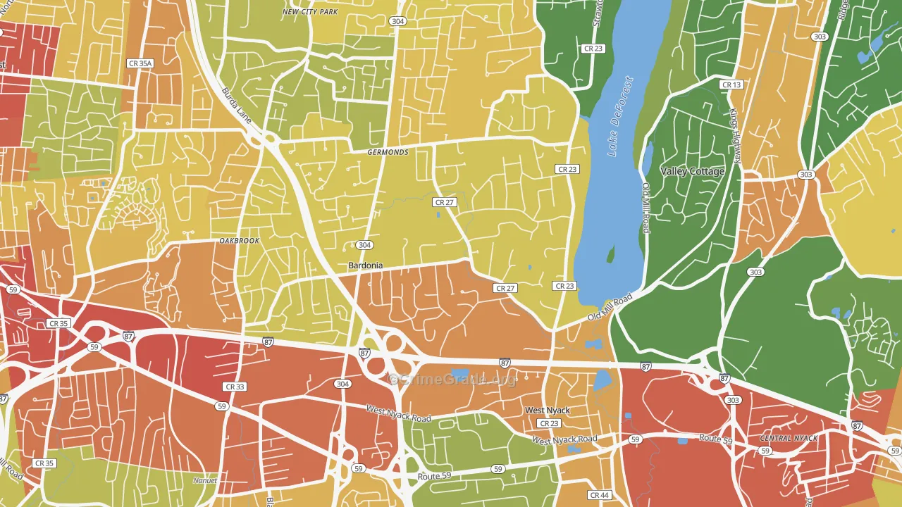 Bardonia, West Nyack, NY Map of Robbery Rates