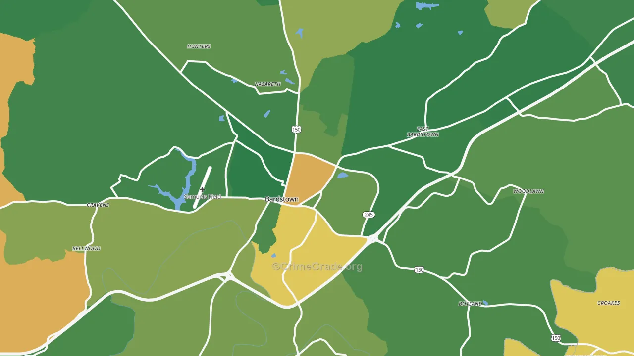 Bardstown, KY Map of Robbery Rates