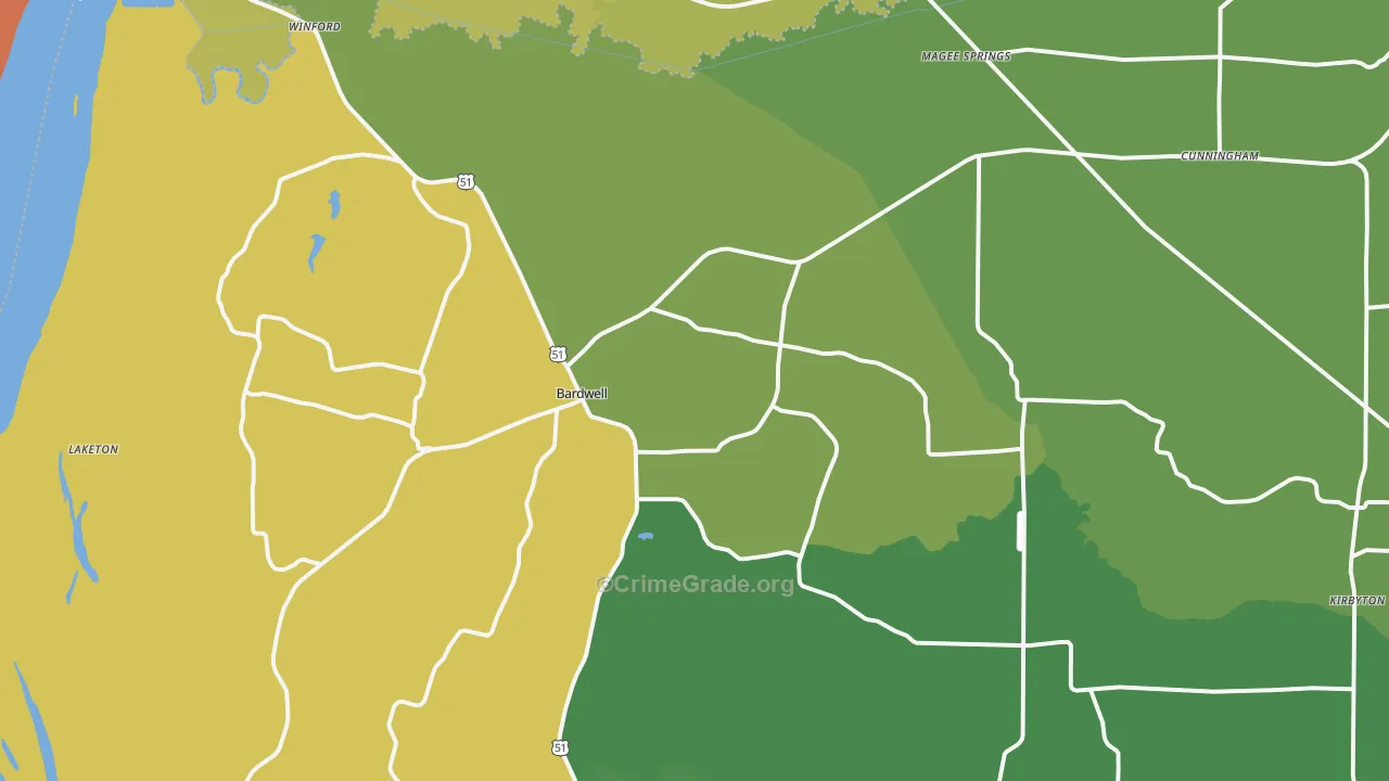 Bardwell, KY Map of Robbery Rates