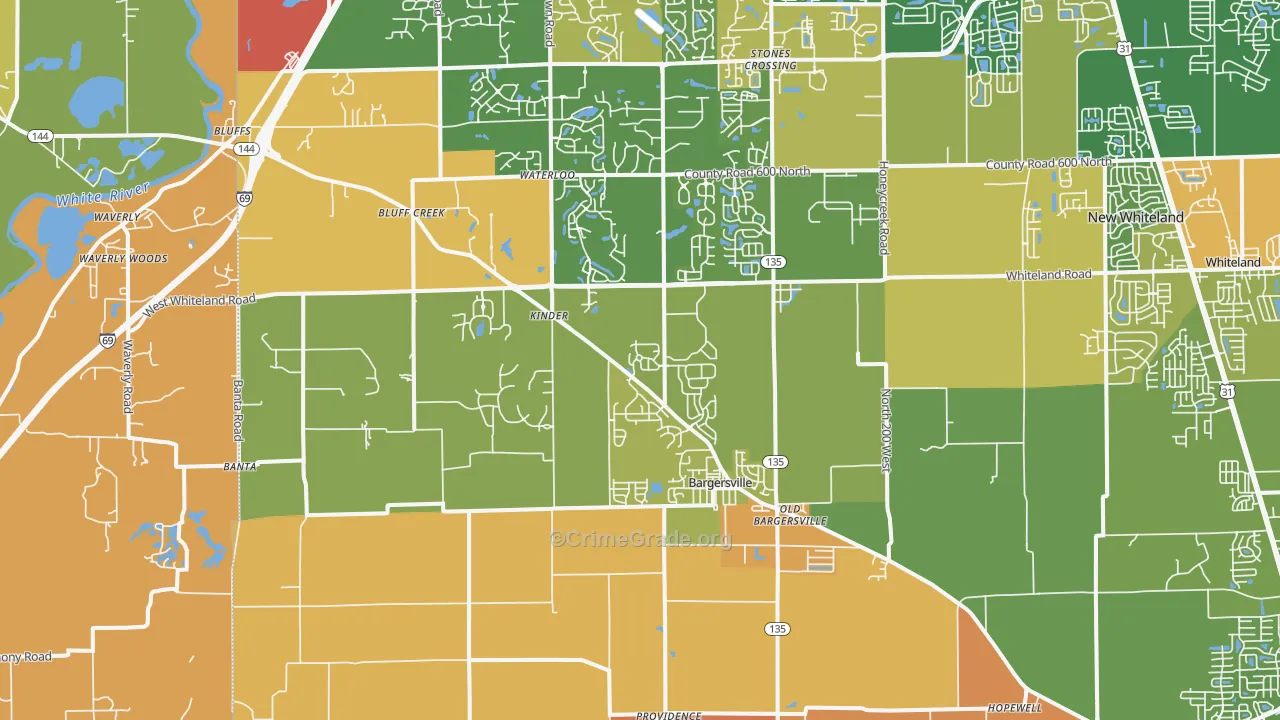 Bargersville, IN Map of Robbery Rates