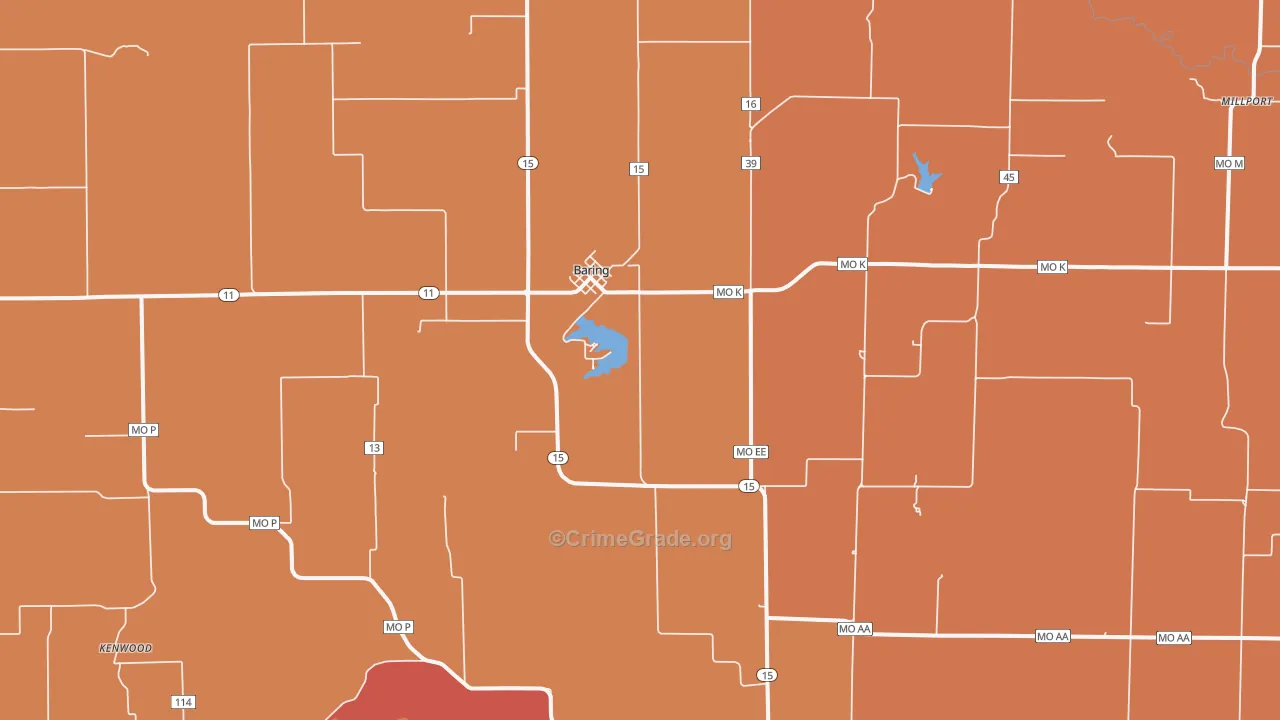 Baring, MO Map of Robbery Rates