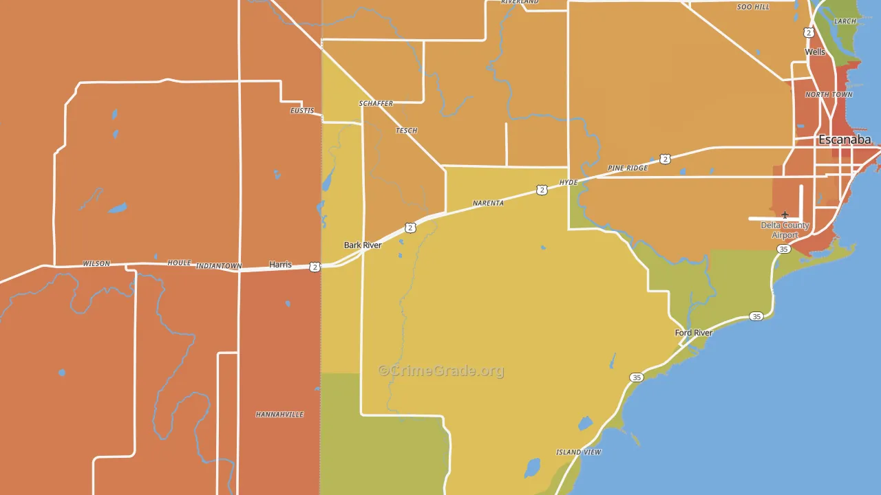 Bark River, MI Map of Robbery Rates