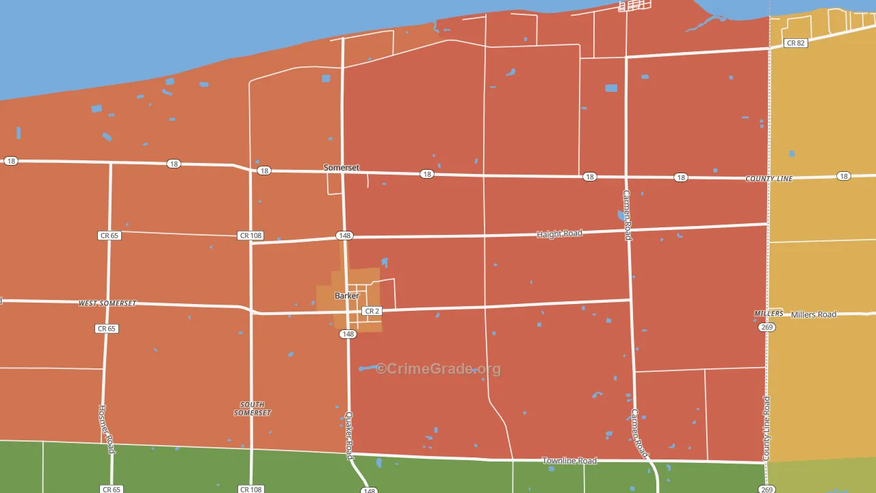 Barker, NY Map of Robbery Rates