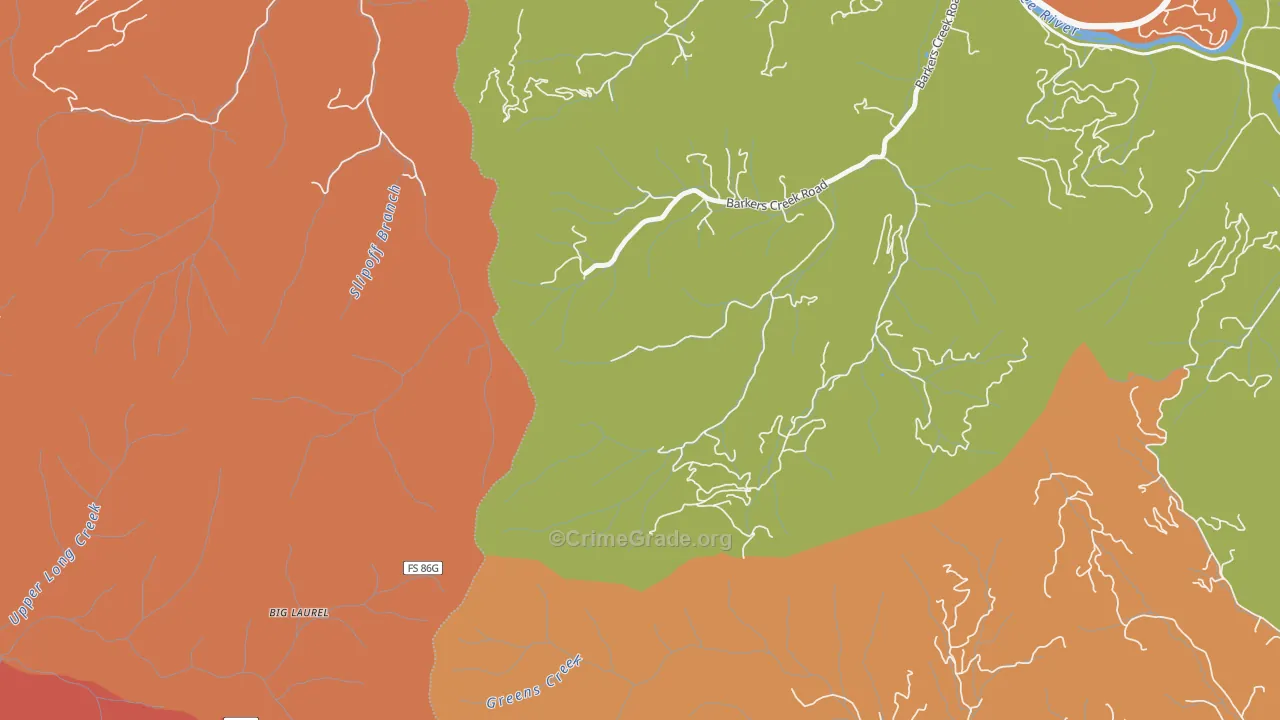 Barkers Creek, NC Map of Robbery Rates
