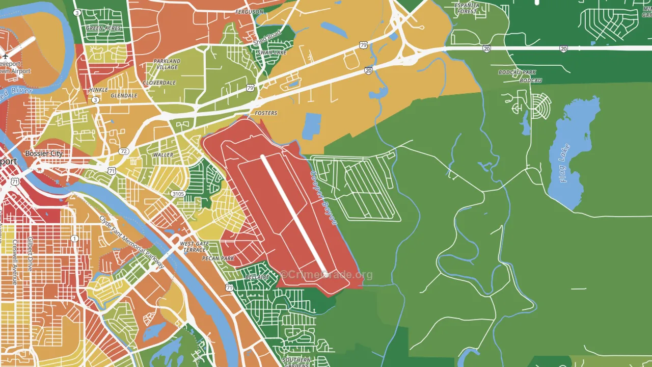 Barksdale Afb, LA Map of Robbery Rates