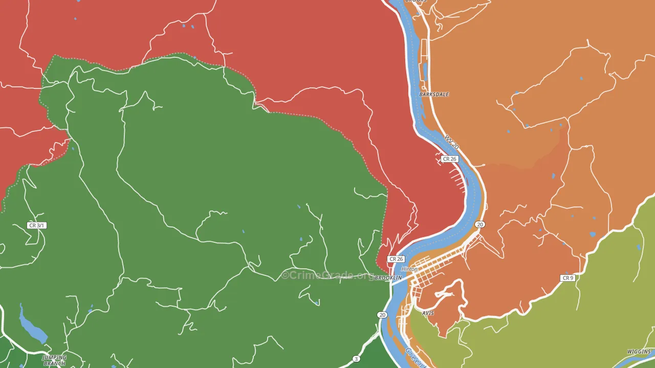 Barksdale, WV Map of Robbery Rates