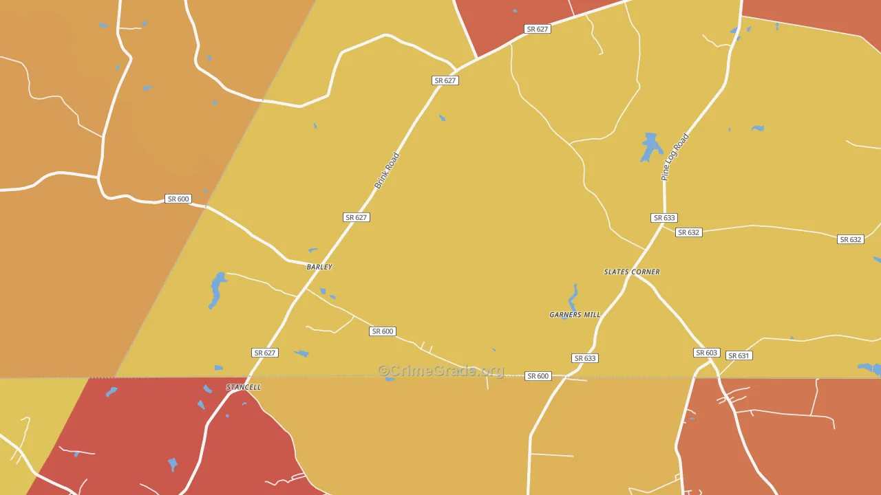 Barley, VA Map of Robbery Rates
