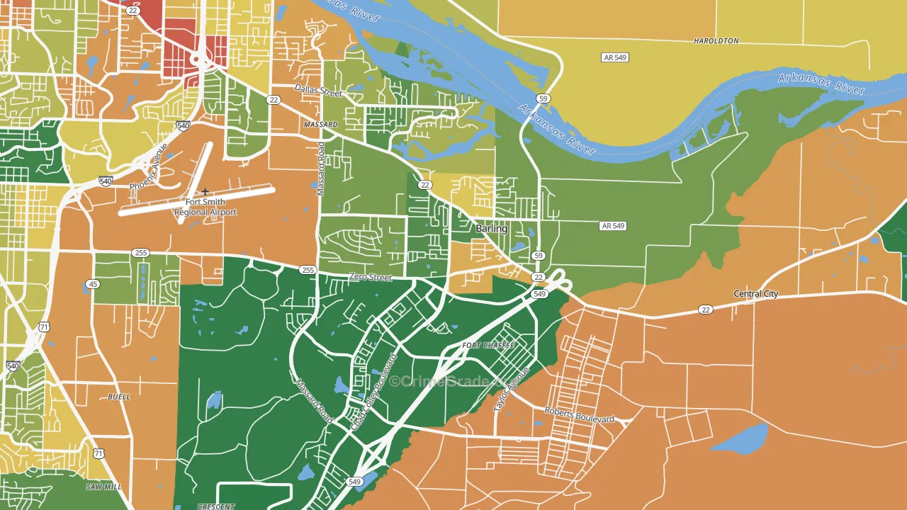 Barling, AR Map of Robbery Rates