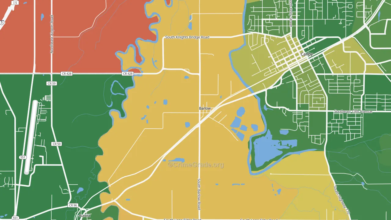 Barlow, OR Map of Robbery Rates