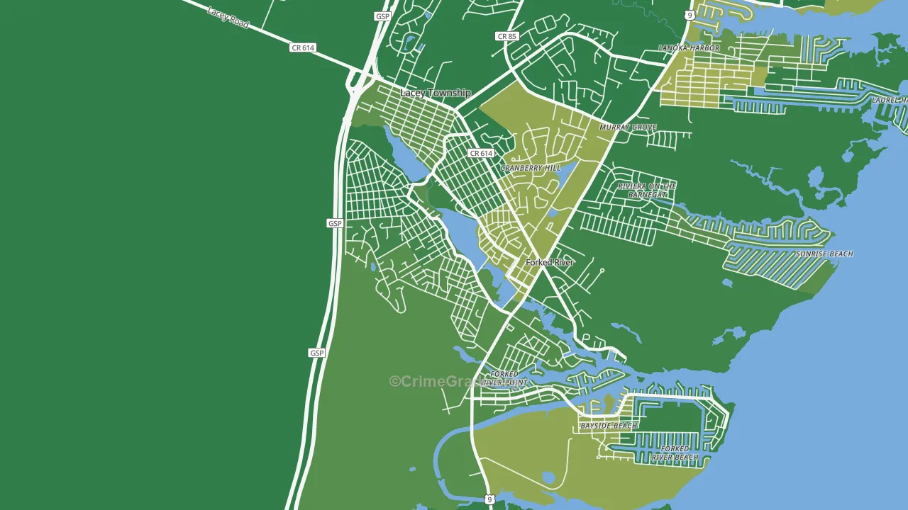 Barnegat Pines, Forked River, NJ Map of Robbery Rates