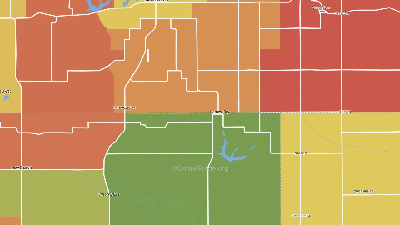 Barnes City, IA Map of Robbery Rates