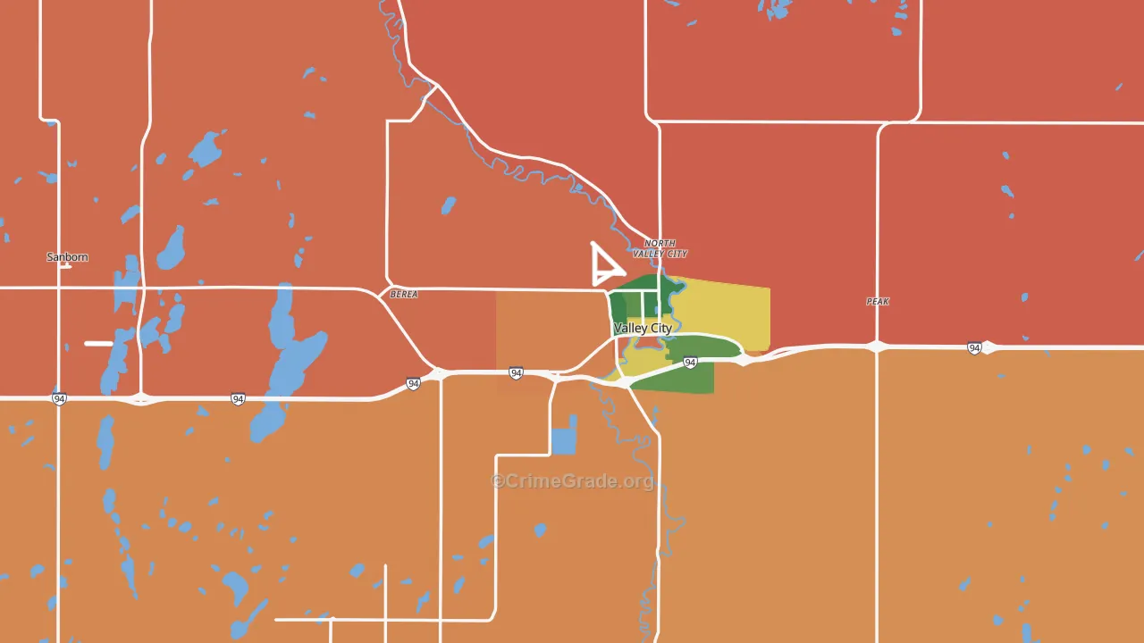 Barnes County, ND Map of Robbery Rates