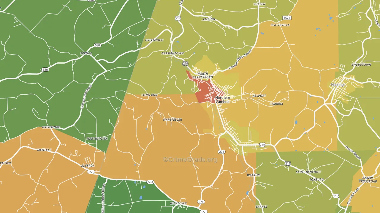 Barnesboro, PA Map of Robbery Rates