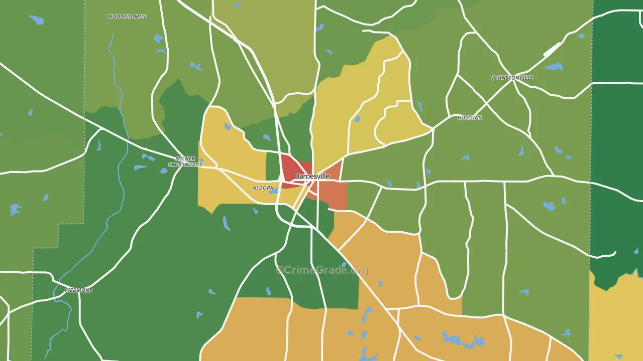 Barnesville, GA Map of Robbery Rates