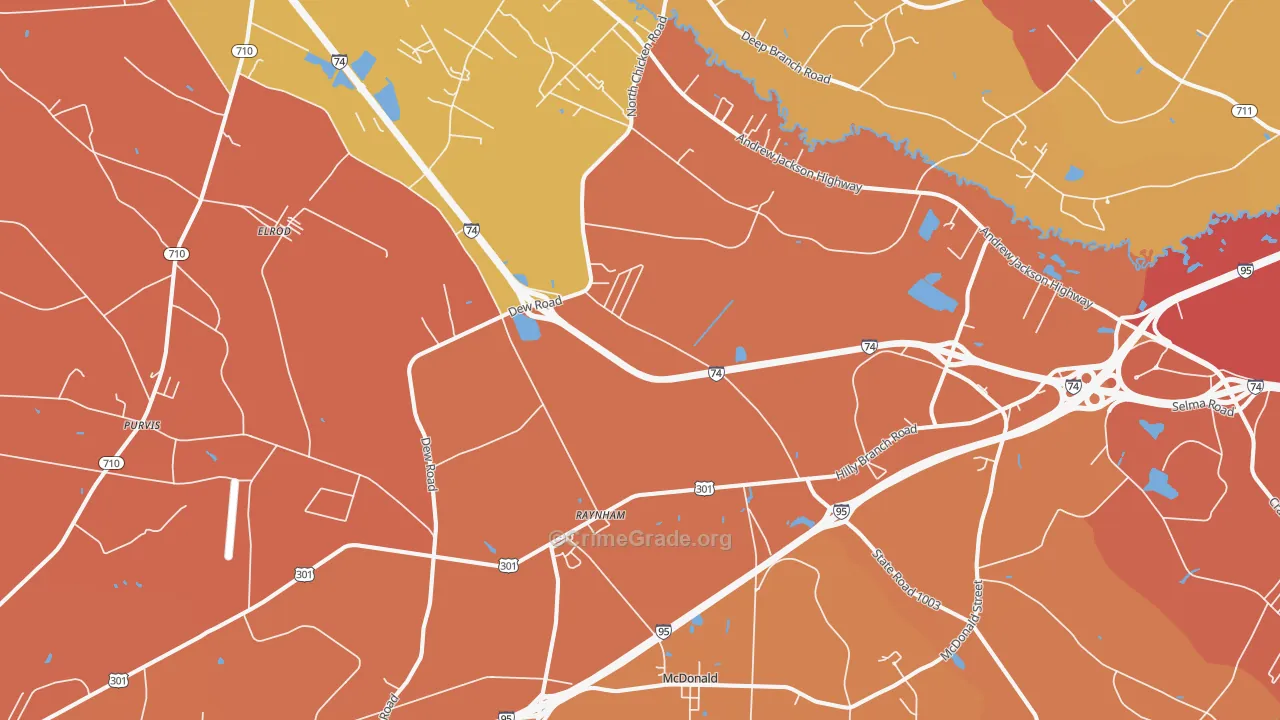 Barnesville, NC Map of Robbery Rates