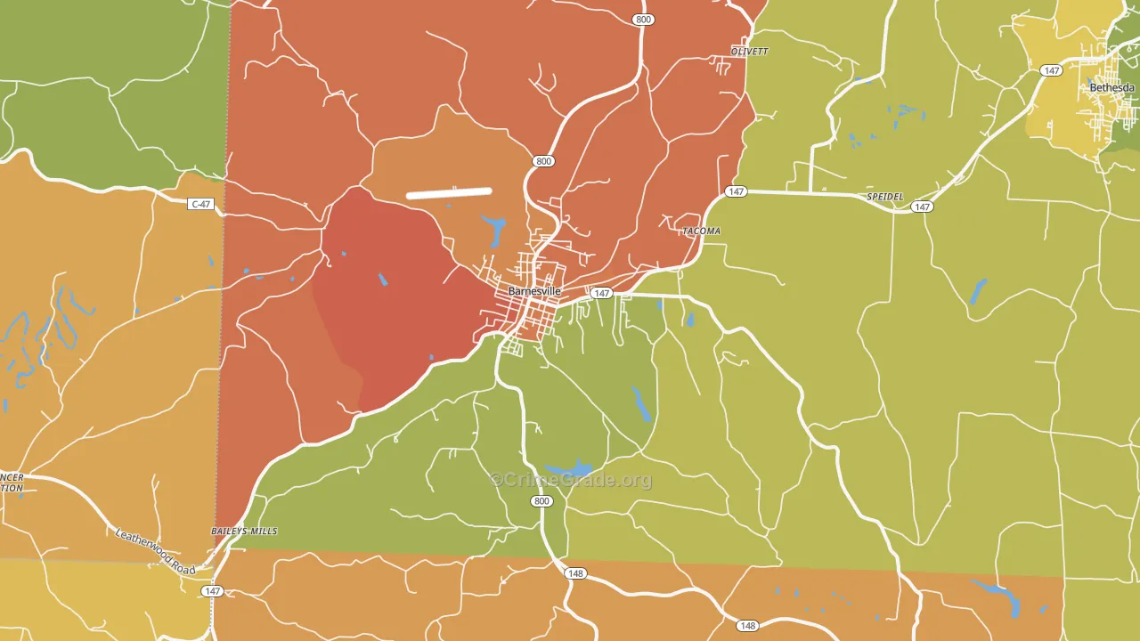 Barnesville, OH Map of Robbery Rates