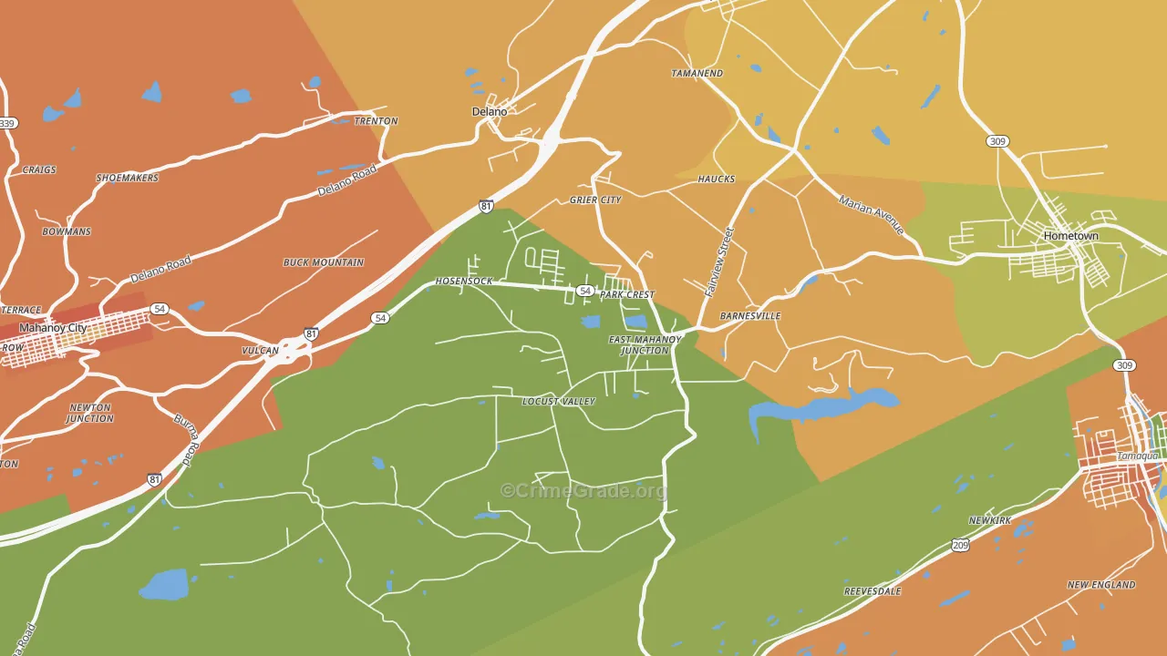 Barnesville, PA Map of Robbery Rates