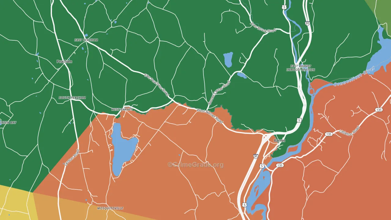 Barnet, VT Map of Robbery Rates