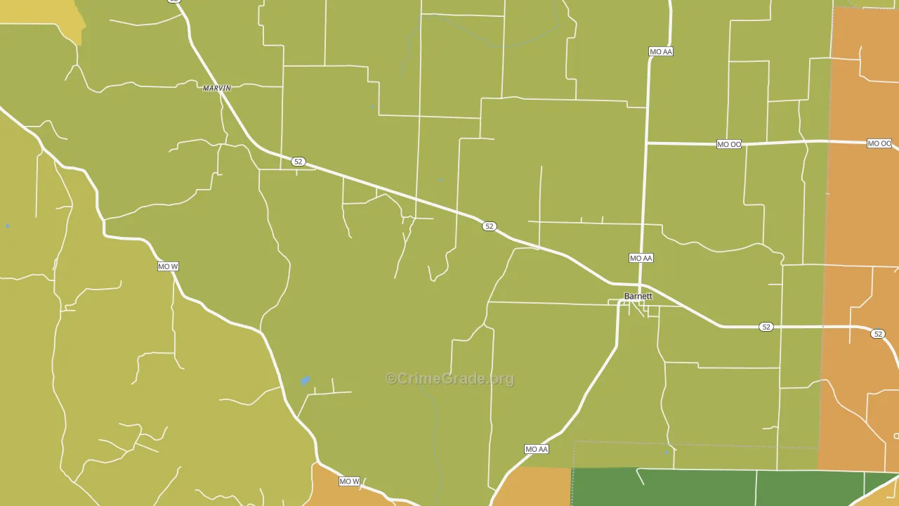 Barnett, MO Map of Robbery Rates