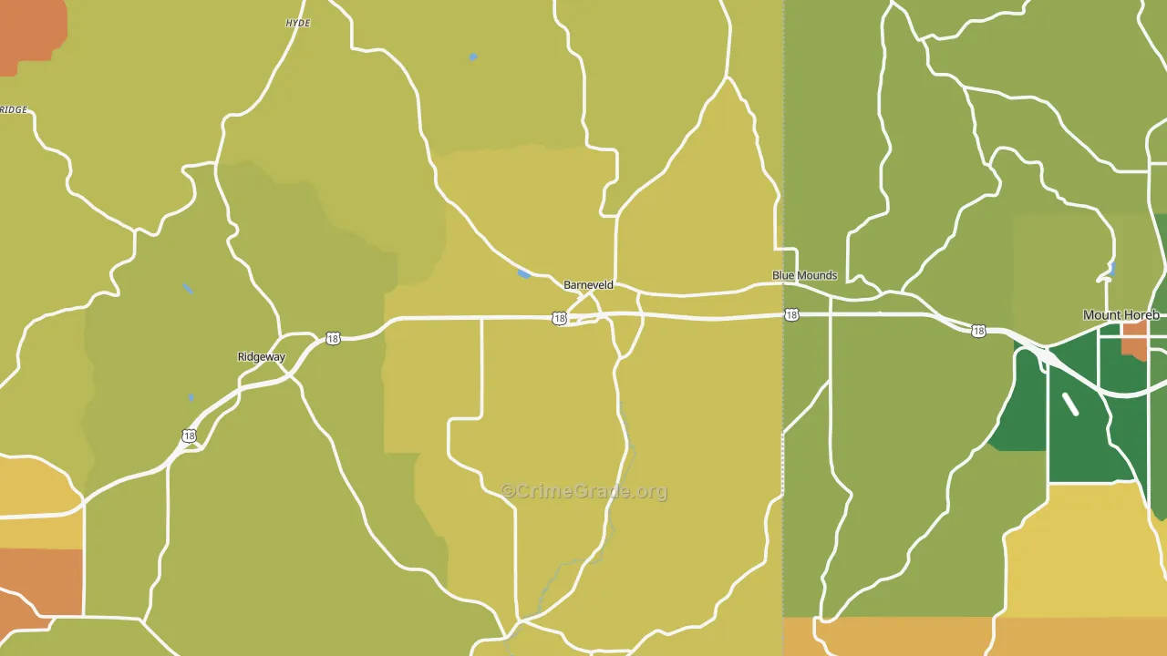 Barneveld, WI Map of Robbery Rates