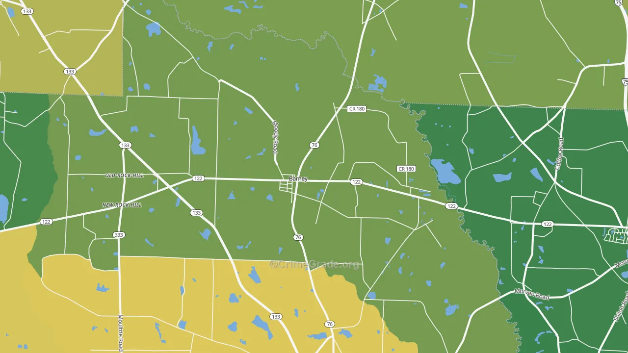 Barney, GA Map of Robbery Rates